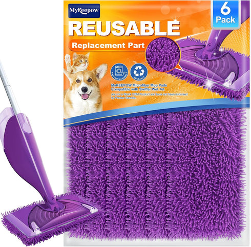 6 Pack Wet Jet Pads Refills for Swiffer WetJet, Washable Reusable Mop Pads for Hardwood Floor Cleaning, Purple(Mop is Not Included)...