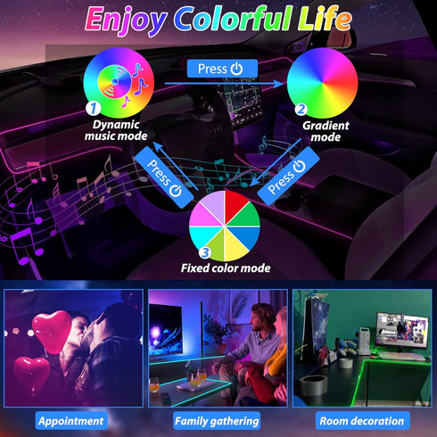 Car Led Strip Lights,Interior Lights,Ambient Lighting Kit With RGB 16 Million Colors Fiber Optics&Music Sync Rhythm,USB Neon Light Accessories for...