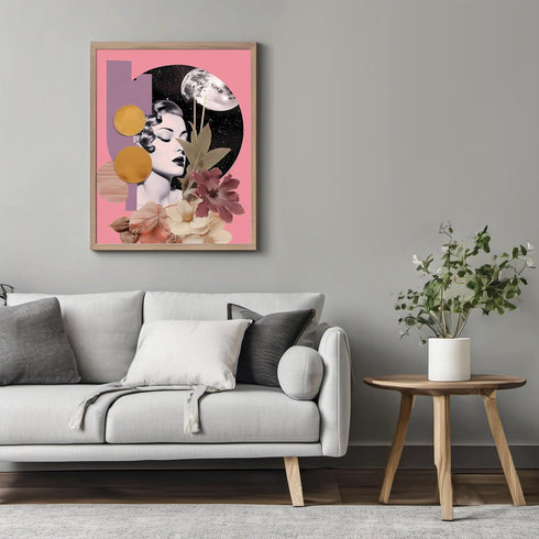 Posterizer 1 pcs-vintage woman surreal collage with planets-Retro Art-Abstract & Modern Art-Gift for Art Lovers-Gifts for Women- UNFRAMED Wall Art...