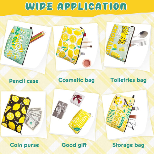 Reginary 6 Pieces Lemon Makeup Bags Purse Travel Cosmetic Pouch Waterproof Lemon Multifunction Makeup Pouch with Zipper Toiletry Bag Case Organize...