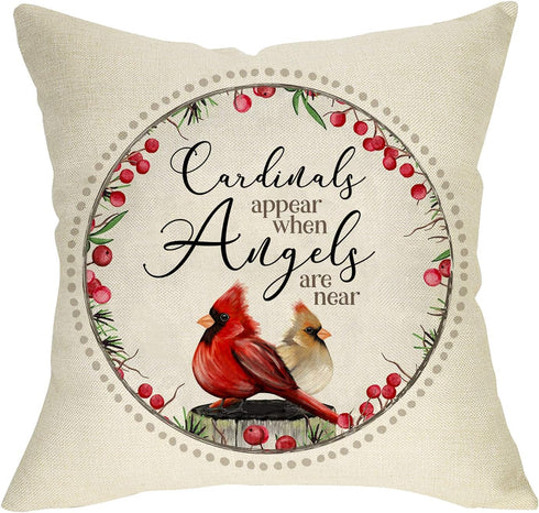 Winter Cardinals Appear When Angels are Near Home Decorative Throw Pillow Cover Red Bird Sign Cushion Case, 18 x 18 Home Decoration Christmas Outs...