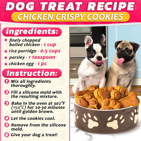 2 Pcs Dog Treat Molds for Baking and Freezing – Bone & Paw Shaped Silicone Dog Treat Mold, Non-Sticking, Blue & Pink – Easy Release Design for Hom...