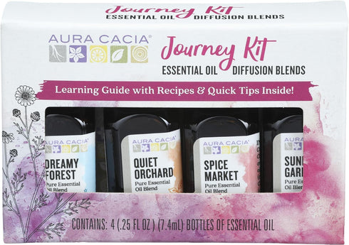 Aura Cacia Journey Essential Diffusion Oils Kit, 4-Pack, Spice Market, Dreamy Forest, Quiet Orchard & Sunny Garden Pure Oils...