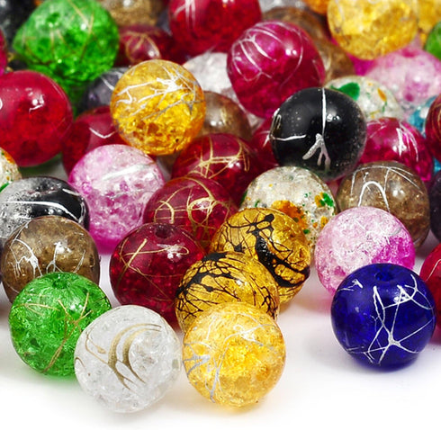 RUBYCA Assorted Mixed Round Druk Crackle Czech Crystal Glass Beads for Jewelry Making (8mm, 100pcs)...