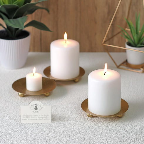 Hosley® Elevate Your Table Decor with Set of 2 Iron Pillar Candle Holders 4 Inch Diameter, Perfect for a Timeless Table Centerpiece!...