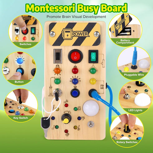 Montessori Busy Board,Montessori Toys for 1-3 Years Old,Baby Sensory Board,Preschool Learning Activities,Wooden Toys for Toddler,Christmas & Birth...