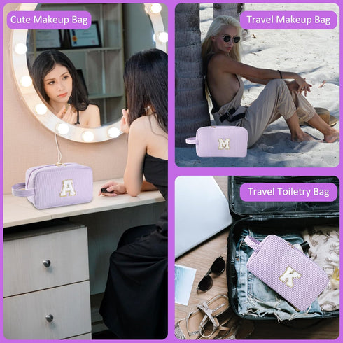 Personalized Initial Makeup Bag A-Z, Travel Toiletry Bag Monogram Make Up Bags Preppy Cosmetic Bag Cute Makeup Pouch Birthday Graduation Gifts Bag...
