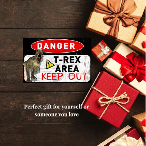 Funny Beware of Dog Sign Private Property No Trespassing Warning Signs, Danger T-Rex Area Keep out, Yard Sign Garage Farm Garden Wall Decor Sign P...