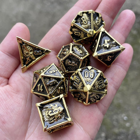 7 Pcs Metal DND Polyhedral Dice Set d&d D20 D12 D10 D8 D6 D4 with Box for Dungeons and Dragons Gifts Role Playing Dice Games Night (Style 5 Gold)...