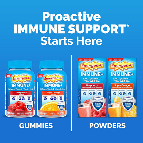 Emergen-C Immune+ Immune Gummies, Vitamin D Plus 750 mg Vitamin C, Immune Support Dietary Supplement, Caffeine Free, Gluten Free, Raspberry Flavor...