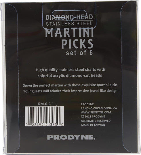Prodyne DM-6-C Colorful Diamond-Head Martini Picks, Set of 6, Multicolor, 1oz...