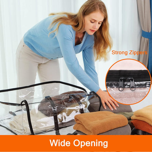 Vieshful 3 Pack Clear Clothes Storage Bag, 40L Plastic Blanket Storage Bag with Zipper, Foldable Closet Organizer, Moving bags for Comforter, Blan...