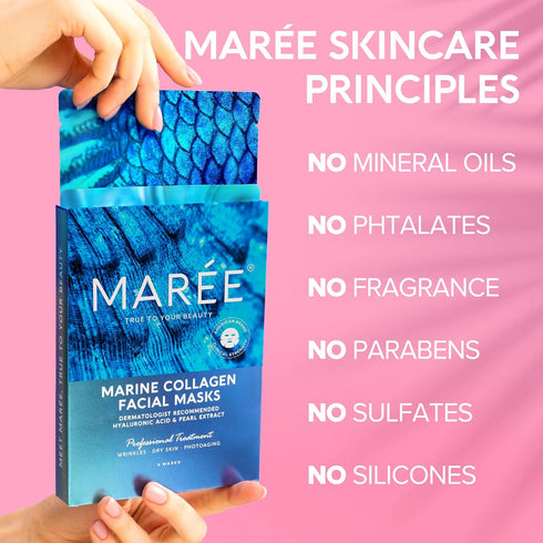 MAREE Facial Masks with Marine Collagen & Hyaluronic Acid - Sheet Moisturizing Masks for Face with Green & Red Algae Extract for All Skin Types - ...