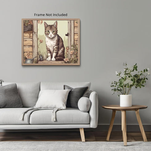 Posterizer 1 pcs- Beautiful cat sitting in the kitchen-Art for Animal Lovers-Floral Botanical Art- Gift for Men Women Entrepreneur Teens-Living Ro...