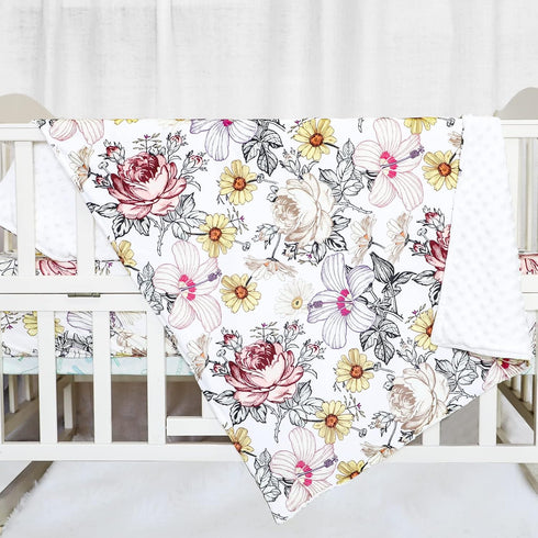 Floral Baby Blankets, Floral Toddler Blanket for Boys Girls, Dotted Backing, Double Layer, Crib Receiving Blanket, for Nursery/Stroller/Toddler Be...