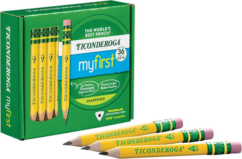 Ticonderoga My First Short Triangular Wood-Cased Pencils, 2 HB Soft, Yellow, 36 Count...