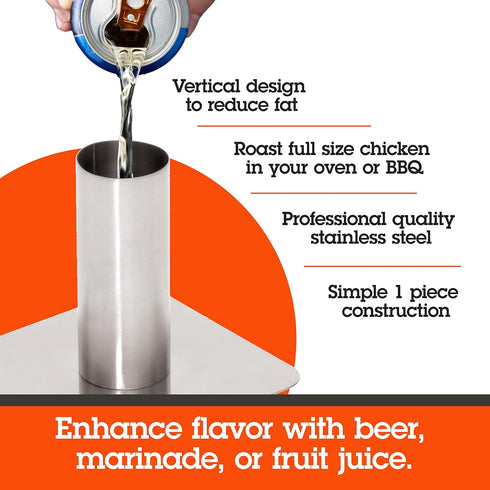 Camerons Beer Can Roaster - Stainless Steel BQQ Grill Chicken Roaster - Enhance Meal Flavor with Juicy Poultry on Barbecue Beer Stand - Indoor & O...