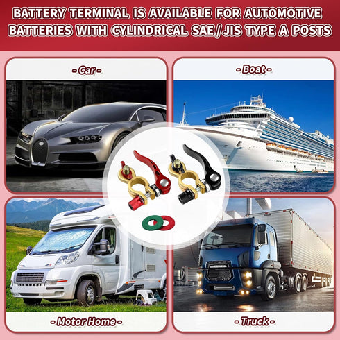 Battery Terminal Connectors 1 Pair, Battery Terminals Brass (M8 x 25mm Bolt), Battery Cable Ends Quick Release, Car Battery Terminal with Anti-Cor...