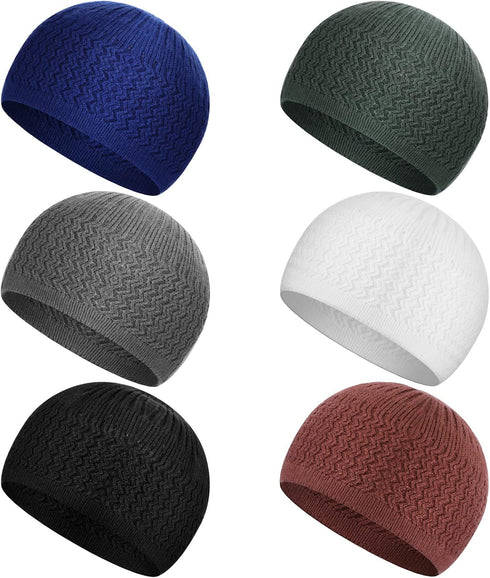 6 Pcs Kufi Hats for Men Knit Kufi Cap Breathable Cotton Stretchy Skull Cap Helmet Beanie Hat for Men Women Muslim in Cool Designs...