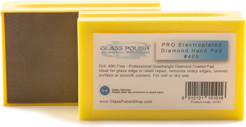 Glass Polish 15101 Diamond Hand Pad Sanding Block for Smoothing, Edging & Polishing 3.74” x 2.16” - Grit 400...