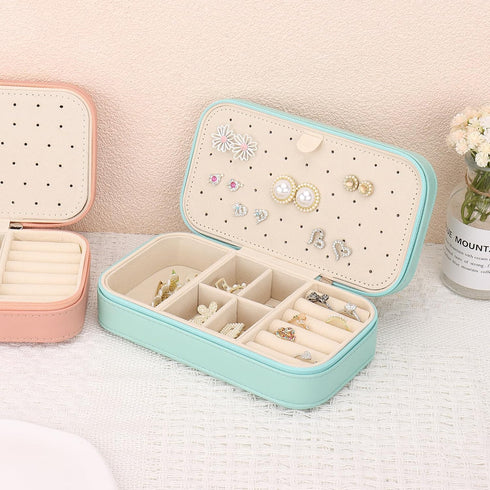 DesignSter Travel Jewelry Box, PU Leather Portable Jewelry Case, Small Jewelry Boxes for Gifts, Travel Jewelry Organizer for Women Rings Earrings ...