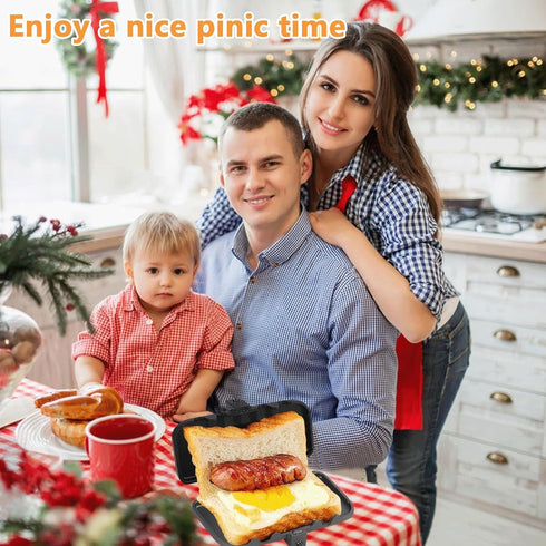 Breakfast Sandwich Maker, Double-Side Hot Dog Toaster, Nonstick Sandwich Baking Pan Hot Dog Bun Pan, Hot Campfire Sandwich Maker With Removable Ha...