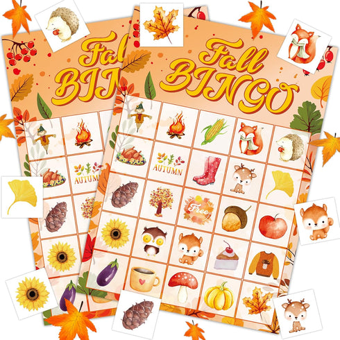 Joy Bang Fall Bingo Games for Kids Adults, Autumn Thanksgiving Bingo Cards for 24 Players, Fall Party Supplies Favors for Family School Classroom ...