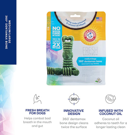 Arm & Hammer for Pets Fresh Spectrum 360 Degree Dentamax Bone, Medium/Large - 7 pcs | Arm and Hammer Baking Soda Dog Dental Bone Chew Treat | Dent...