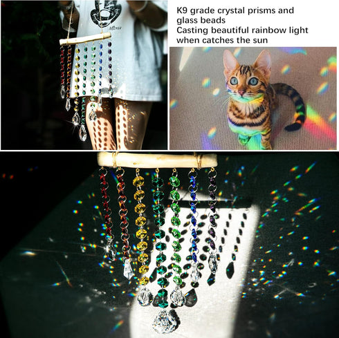 Hanging Crystal Prism Suncatcher Window Garden Decoration Ornament Rainbow Glass Beads Chain Pendant Crystal Wind Chimes...