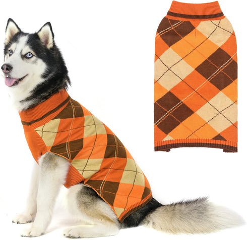 Dog Sweater Pet Knitted Clothes - Classic Plaid Pull Over Turtleneck Dog Sweaters with Leash Hole Warm Dogs Winter Clothing for Small Medium Dogs ...