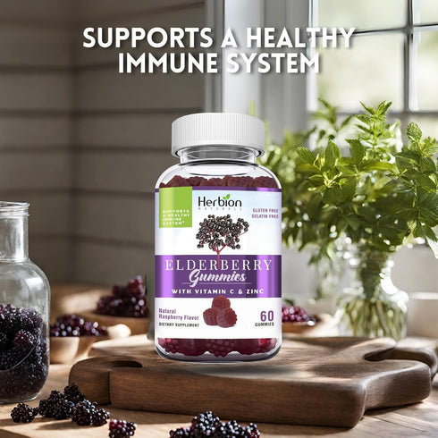 Herbion Naturals Elderberry Gummies with Vitamin C & Zinc Healthy Immune System Support Gummies, 60 Count Pectin Gummies...