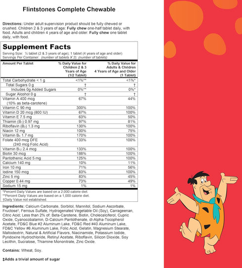 Flintstones Chewable Kids Vitamins, Complete Multivitamin for Kids and Toddlers with Iron, Calcium, Vitamin C, Vitamin D & More, 180ct...
