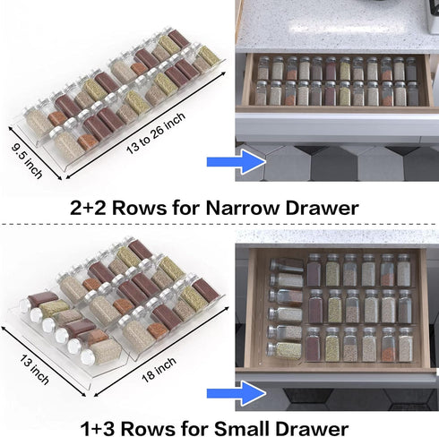 19 x 13 Inches Spice Drawer Organizer, 4 Tier Clear Acrylic Expandable In-Drawer Seasoning Jars Rack, Kitchen Drawer Spice Insert Tray for Cabinet...