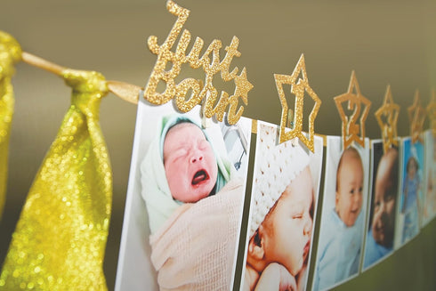 1st Birthday 12 months Photo Banner, Cake Topper, Highchair One Garland. Newborn to 1 Year old Monthly Milestone Picture, Baby Boy & Girl First Go...