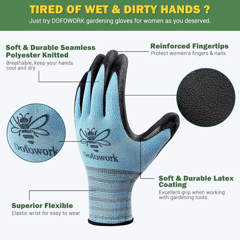 Gardening Gloves - 6 Pair Gardening Gloves for Women/Men, Breathable Natural Latex Garden Gloves with Grip...