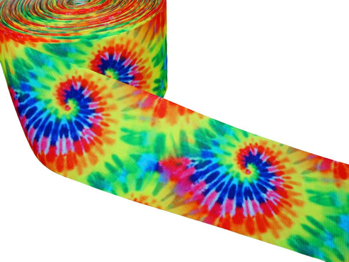3" Tie Dye Swirl Pattern Printed 5 Yards White Grosgrain Ribbon...