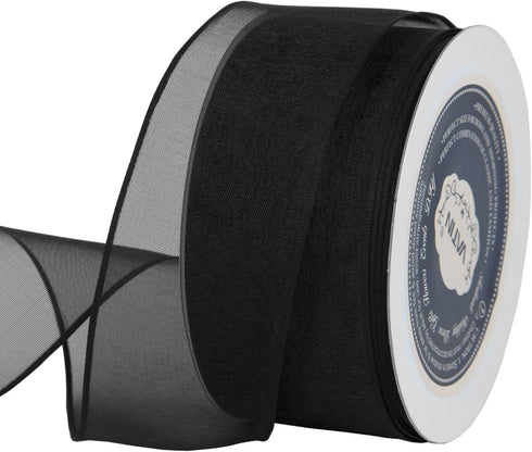 VATIN Christmas Ribbon Sheer Organza Wired Ribbon 1-1/2 inch 25 Yards (75Ft) -Black,Perfect for Making Bows and Wreaths...