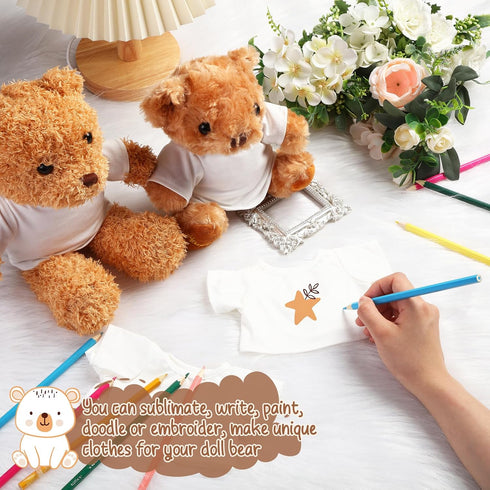 6 Pcs Sublimation Stuffed Bear Shirt Clothes Fit 8-12 Inch Stuffed Animal Blank Plush Bear Tshirts Tee Shirt for DIY Make Unique Stuffed Doll Outf...