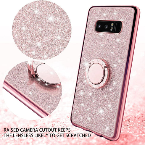 for Galaxy Note 8 Phone Case with Ring Stand Lanyard Strap Drop Protection Shockproof 2-Layer Protective Cover Cute Bling Glitter Girls Women Case...