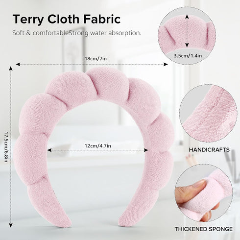 Spa Headbands for Washing Face or Facial, Set of 2 Skincare Headbands, Terry Cloth Headband Face Wash Headband Combo Pack - Puffy Makeup Headbands...