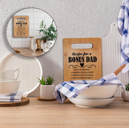 Bonus Dad Gifts Cutting Board Chopping Board, Best Bonus Dad Gifts from Daughter Son, Step Dad Gifts, Recipe for a Bonus Dad Bamboo Cutting Boards...