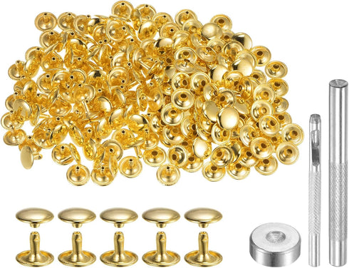 HARFINGTON 200 Sets Leather Rivets 12mm x 10mm Metal Double Cap Rivet Snaps Studs Fasteners with 3pcs Setting Tools Rivets for Leather Craft DIY R...