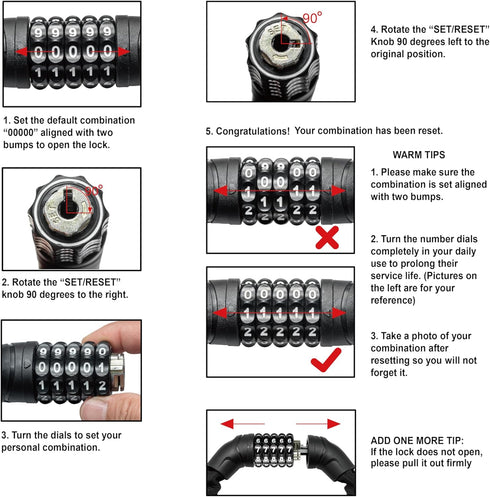 Via Velo Bike Lock Combination Cable Lock Combinationa Lock with 4-Feet Bike Cable Basic Self Coiling Resettable Combination with Complimentary Mo...