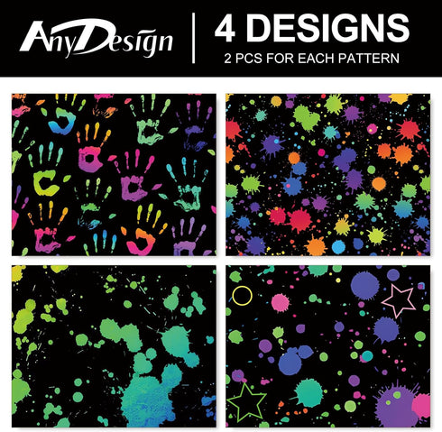 AnyDesign 12 Sheet Colorful Wrapping Paper 4 Design Black Neon Art Packaging Paper Folded Flat DIY Art Craft Paper for Glow Party Birthday Party B...
