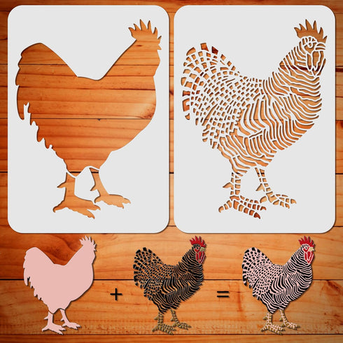 2 Pcs Large Layering Coloring Dominique Chicken Stencil for Painting 11.7×8.3 inches Reusable Layered Painting Stencils for Painting on Wood, Canv...