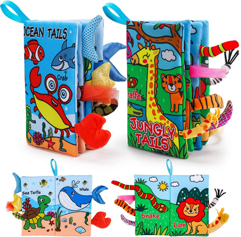2 PCS Soft Cloth Baby Books 0-6 Months High Contrast Sensory Baby Toys 6 to 12 Months Crinkle Touch Feel Teething Carseat 9 18 Month Travel Essent...