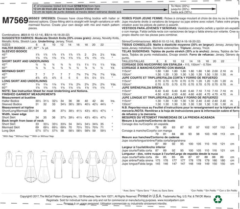 McCall's Patterns Column And Mermaid-Style Dresses With Bodice And Sleeve Variations 17.00 x 0.5 x 0.070 cm...