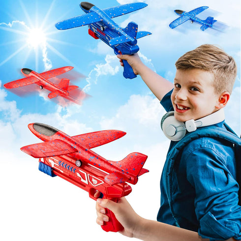 2 Pack Airplane Toys with Launcher, 17.5" Large Throwing Foam Plane, Foam Gliders for Boys Age 3 4 5 6 7 8 9+ Years Old, Flying Toys Birthday Gift...