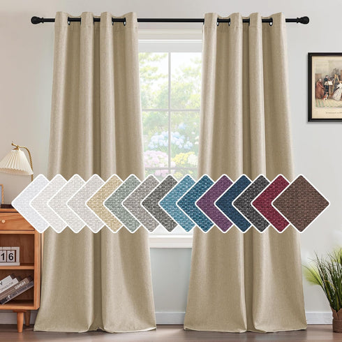H.VERSAILTEX Linen Blackout Curtain 96 Inches Long for Bedroom/Living Room Thermal Insulated Grommet Linen Look Curtain Drapes Primitive Textured ...