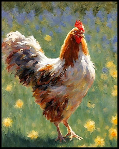 Posterizer 1 pcs- Brown and white hen near yellow flowers print-Art for Animal Lovers- Gift for Men Women Entrepreneur Teens-Living Room Bedroom D...